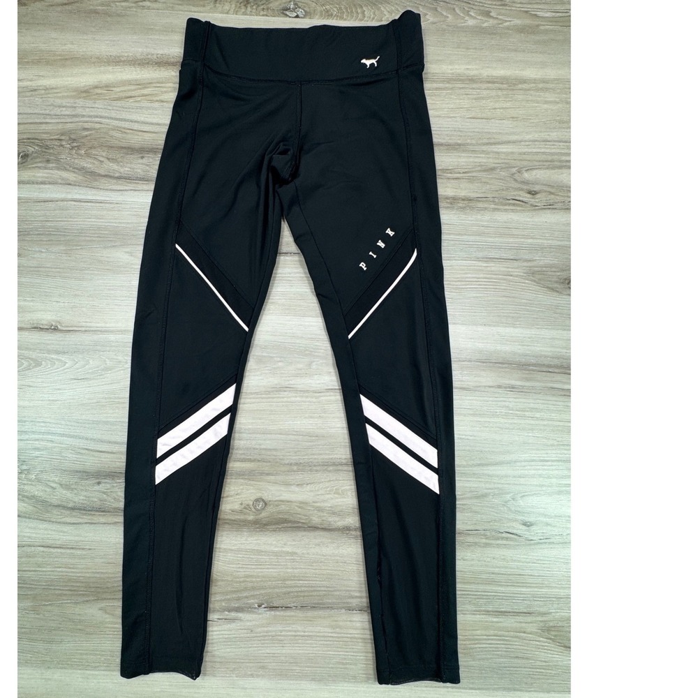 PINK Victoria's Secret Ultimate Leggings Black White Mesh Stripe Small